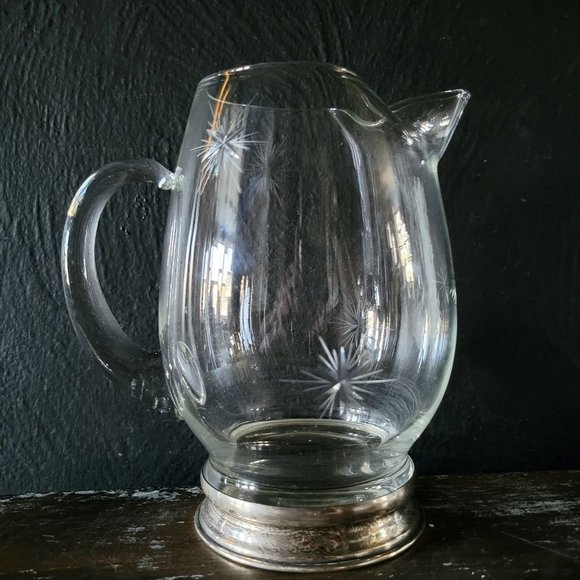 Vtg Mid-Century Modern Atomic Starburst Cocktail Pitcher Wallace Sterling Base - Picture 1 of 9